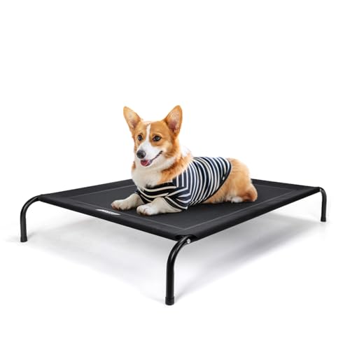Nobleza Cama Elevada para Perro Mediano   Refrescante y Transpirable para Exterior e Interior, Jardín, Terraza   Robusto y Lavable, Negro, M, 105x80x20CM