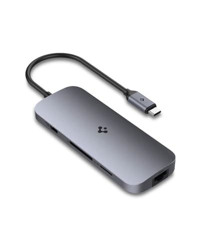 Image of Spigen ArcDock 9-in-1 Type-C Hub (100W PD, HDMI 4K 30Hz, USB-C 5Gbps, 2 x USB-A 5Gbps, Ethernet, Audio, SD /microSD) for MacBook Neo /Air /Pro M1 /M2 - Dark Silver