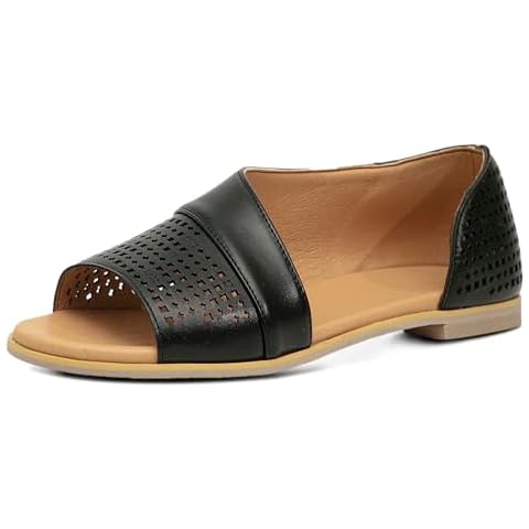 GATUXUS Women's Flats Sandals Open Toe Side Cutout Slip On Casual Slides Flat Shoes (Black, US 7.5) Cover