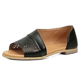 GATUXUS Women's Flats Sandals Open Toe Side Cutout Slip On Casual Slides Flat Shoes (Black, US 9)