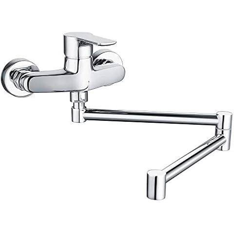 Kitchen Tap, Wall-Mounted Tap, Kitchen Wall Mixer Tap, Single Lever Mixer Tap, 360° Swivelling, Fully Foldable Sink Tap, Matte Brushed Cover