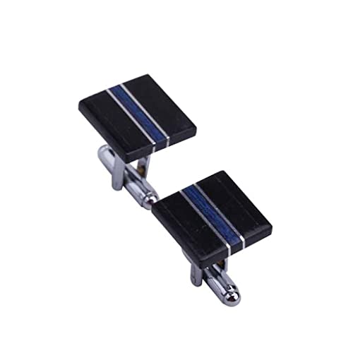 Flashing Party Sieraden Kraag Clip Set Tie Clip Blauw Gestreept Houten Party Business Shirt Business Heren Manchetknopen (Color : A, Size : As the picture shows) - Image 4