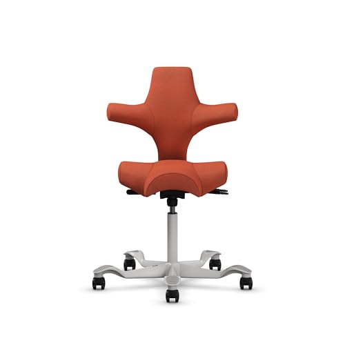 Image of HAG Capisco Sit to Stand Chair-Silver Frame-Upholstered Burnt Red