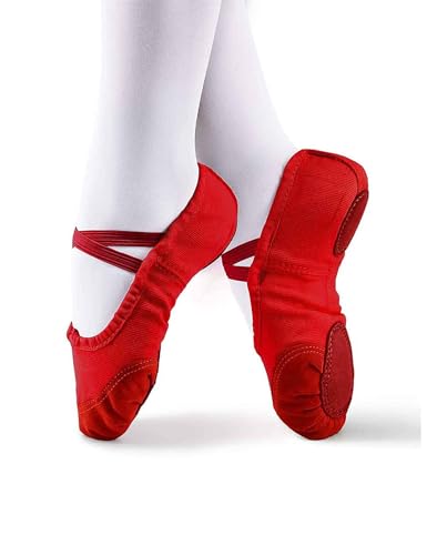 Daydance Red Women Ballet Shoes Soft Split Sole Ballet Slippers Dance Flats