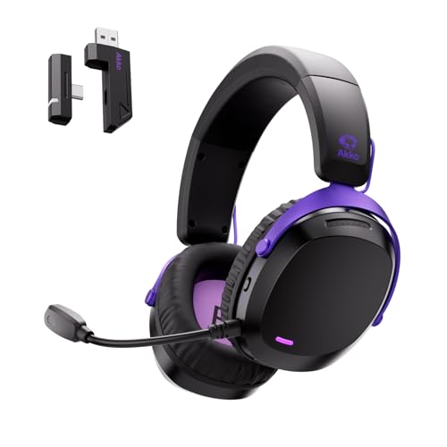 Akko GH300 Wireless Gaming Headphone, Quad-Mode Connectivity Black Headset with 50mm Drivers, Virtual 7.1 Surround Sound, Noise Cancelling Mic, RGB Lights Compatible with Laptop, Desktops