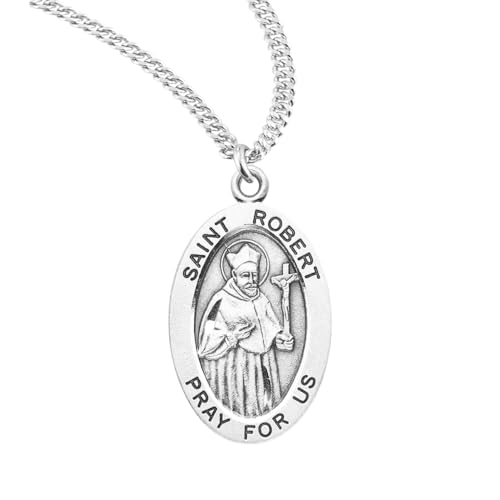 Sterling Oval Saint Medal Pendant Necklace, 20