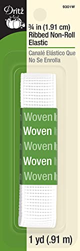 Dritz 9301W Ribbed Non-Roll Woven Elastic, White, 3/4-Inch by 1-Yard
