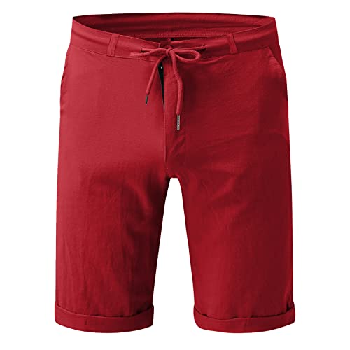 Shorts casuales de lino para hombre QWENTMTNTY rojo miniatura 3