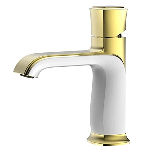 Mitigeur de lavabo de salle de bain en laiton mitigeur monotrou blanc et or rose