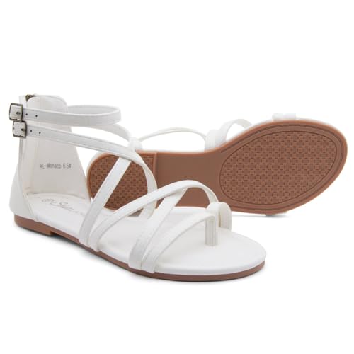 Image of Shoe Land Gladiator Sandals for Women - Strappy Flat Sandals with Ankle Strap & Back Zipper | Fisherman Thong Strappy Style for Walking, & Daily Wear | Trendy 2025 Summer