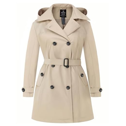 wantdo Women's Trench Coats Plus Size Mid Length Pea Coat Double-Breasted Long Classic Lapel Overcoat with Belt Khaki 3X