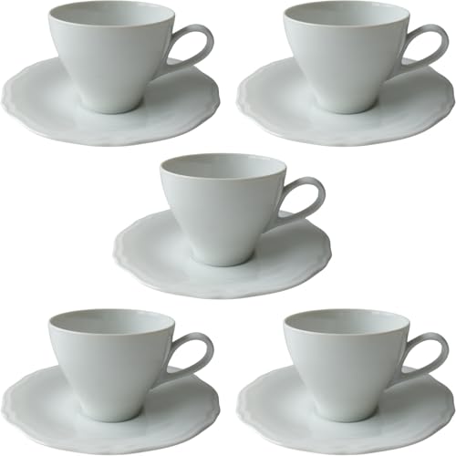 ラッパ水仙のような コーヒーカップ ソーサー 5客 セット 軽量 大容量 カップ 満水 270ml レンジ可 食洗機対応 美濃焼 日本製 珈琲カップ アメリカン