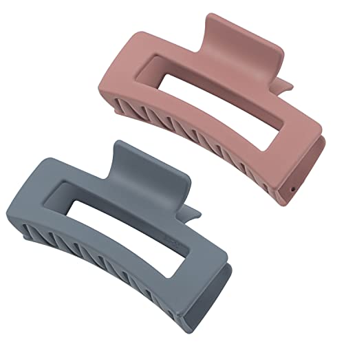 Big Hair Claw Clips Large Hair Clips For Women Girls, 4.2'' Matte Rectangle Hair Clips For Thick Hair, Nonslip Hair Cutcher Jaw Clips Hair Clamps For Thick Hair And Thin Hair (Gray&Pink) #TOP24