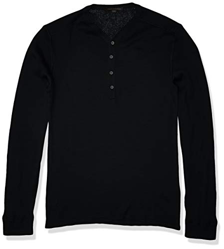 John Varvatos Star USA Men's Adrian Long Sleeve V-Neck Cotton Henley, Black, Medium