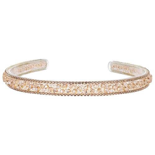 Cerchietto per capelli con strass dorati e cristalli scintillanti, antiscivolo, glitterati, accessori per lo styling, per feste di compleanno (champagne)