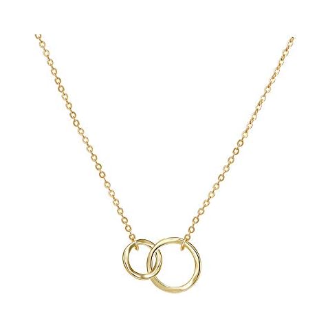 Befettly Women Sister Necklace,14K Gold Plated Interlocking Circle Necklace Cute Dainty Harmmered Karma Friendship Pendant Necklace Cover