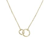 Befettly Women Sister Necklace,14K Gold Plated Interlocking Circle Necklace Cute Dainty Harmmered Karma Friendship Pendant Necklace