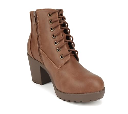 Image of Soda Second Lug Sole Chunky Heel Combat Ankle Bootie Lace up w /Side Zipper