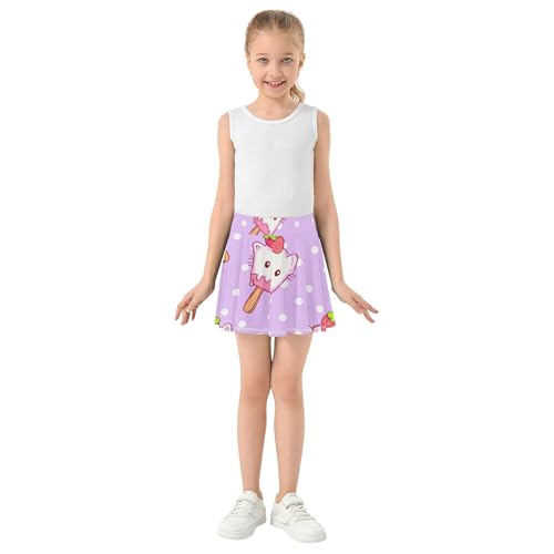 Blue Pink Girls' Shorts Athletic Skorts Kids Tennis Skirts Flowy Skort Cute Kawaii Cat Ice Cream Purple 4t3
