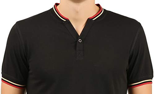 Image of Zebu Men's Half Sleeve Cotton Henley Neck Tshirt with bio wash (Pack of 1). Black