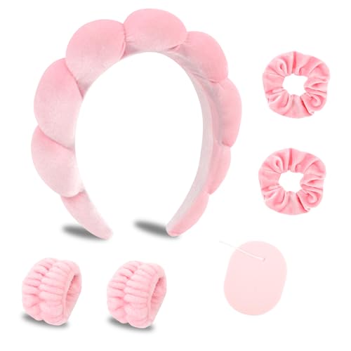 CAVETEE Makeup Headband for Women, Pink Skincare Headband for Washing Face