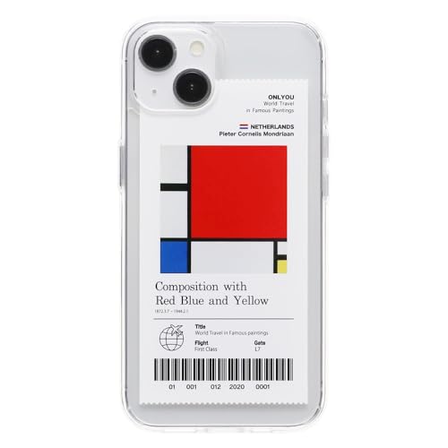ONLYOU iphone 15 pro 用 ケース 韓国 TPU PC 絵画 アート イラスト Composition with Red Blue and Yellow ピエト・モンドリアン クリア 透明 レディース メンズ ペア アイフォン15プロケー