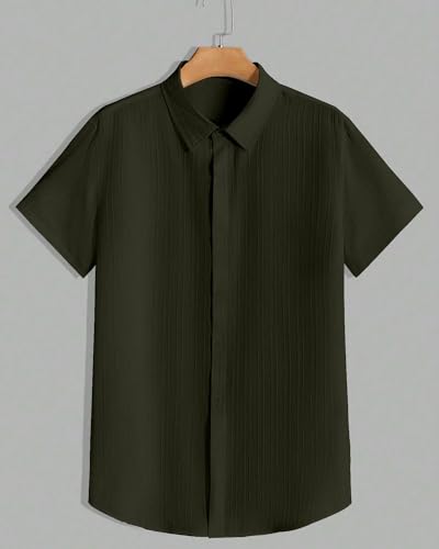 Image of Paralians Men's Regular Fit Solid Pattern Polyester Shirt with Half Sleeve Collar Neck Satandard Length and Button Down Closure Type