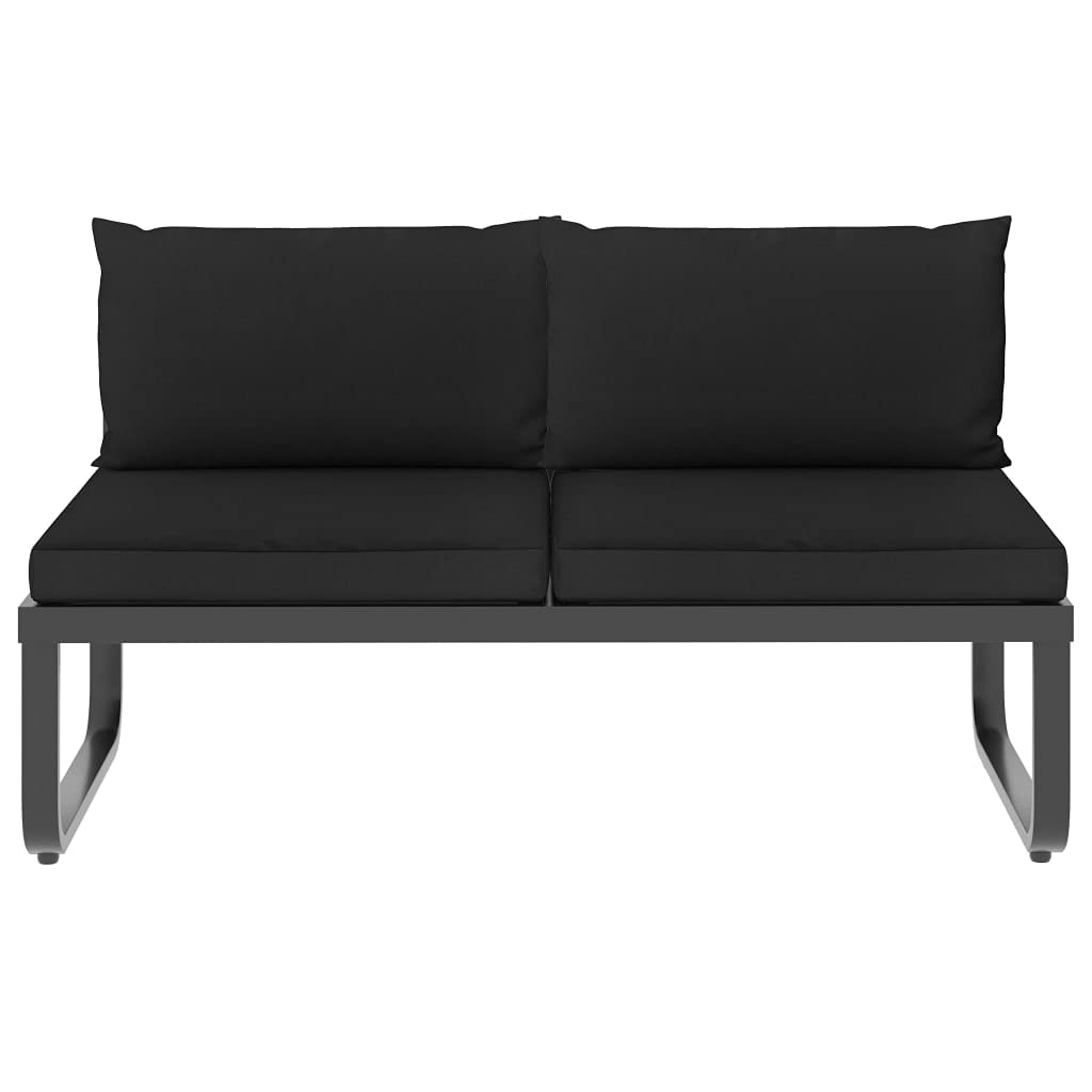 Set Divano da Giardino 4 Pezzi Angolo Alluminio WPC con Cuscini Grigio Scuro Marrone per Esterno Interno Salotto Relax Poltrone Tavolino Incluso