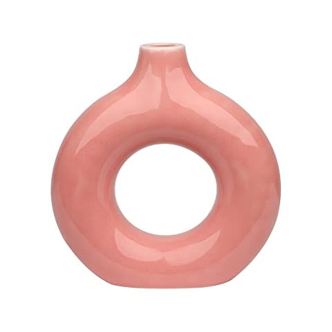 Nordic Circular Hollow Ceramic Vase, Pampas Grass Donuts Flower Pot Home Decoration Accessories for Office Living Room Interior gift Decor (Pink) Cover