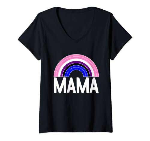 Womens Genderfluid Mama Rainbow LGBT-Q Cool Pride Flag Color Mom V-Neck T-Shirt