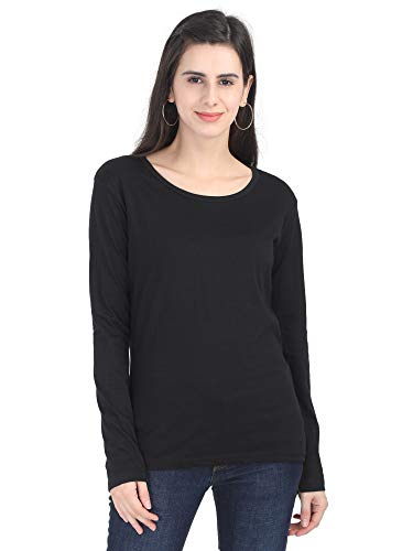 Image of FLEXIMAA Women's Cotton Plain Round Neck Full Sleeve T-Shirt