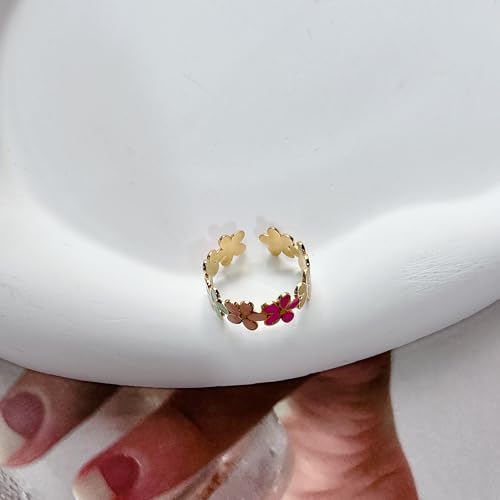 Cute Daisy Flower Colorful Enamel Open Band Ring for Women Gold Lovely Delicate Sunflower Adjustable Stackable Finger Rings Stainless Steel Dainty Engagement Wedding Summer Jewelry for Daughter4