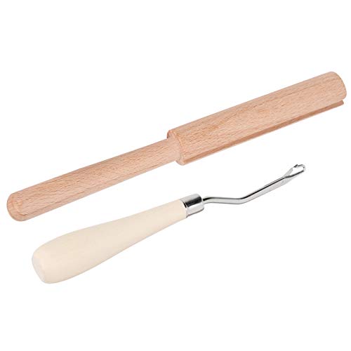 Alomejor Herramienta de gancho doblado, cómodo juego de cortador de hilo de madera para agujas de ganchillo hechas a mano, adecuado para la mayoría de los entusiastas del tejido
