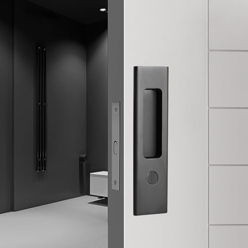 Hoconnie 6.3” Privacy Pocket Door Lock Hardware, Sliding Door Barn Door Lock, Bathroom Mortise Lock, Invisible Furniture Hardware for 1-7/16” ~ 1-15/16” Thickness Door Matte Black