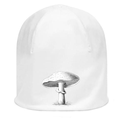 Bonnet souple blanc en coton extensible mince pour homme et femme avec motif Shroom Art unique
