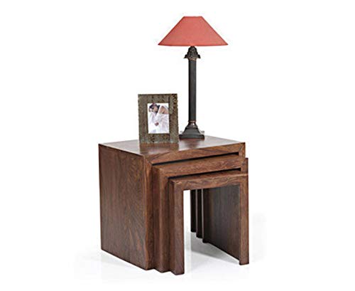Image of CRAFT D ARTS Sheesham Wood Nesting Table Set of 3 Stools for Home | Bedside Table | Small Study Table | Stool (Mahogany Finish)