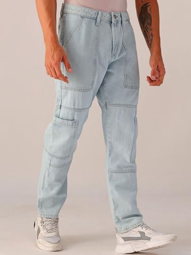 Image of The Indian Garage Co Men Dad Fit Solid Mid-Rise Cargo Denim