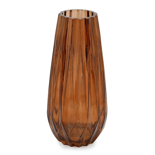 Image of SPHINX Decorative Glass Vase for Flowers Plants Home Decor Office Living Table Decorations, Vases for Home Decor, Luster Glass Vase,Modern - (Dark Amber Diamond Cut, 10 Inches)