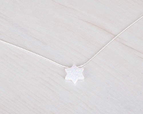 Tooliks - White Opal David Star Choker Necklace - Mianimal Magen David Sterling Silver Necklace Length 13.5" + 3" Extending Chain #TOP4