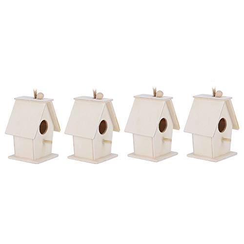 Wooden Bird House, 4Pcs Mini Hanging Birdhouse Nesting Box Natural Unfinished Wood Bird Nests For Outdoor Garden Courtyard Decoration #TOP6