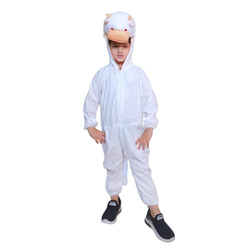 Image of Kaku Fancy Dresses Fleece Calf Farm Animal Costume For Kids - White, 3-4 Years | Animal Fancy Dress For Boys & Girls