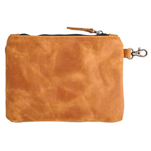 Torakip Leather Golf Ball Pouch – Genuine Leather Golf Zipper Pouch For Tees &Amp; Valuables, Golf Bag Accessory With Metal Clip 7.8' X 6', Compact Golf Organizer For Men &Amp; Women, Warm Brown