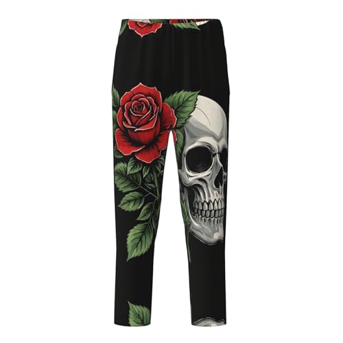 Pajama Pants Pajama Bottoms with Elastic Waistband Sleepwear Lounge Pants, Vintage Skull Rose Flowers 1