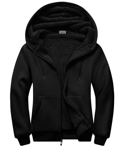 SWISSWELL Men Zipper Hoodie Thick Fleece Lined Jacket Warm Winter Coat Casual Heavyweight Sherpa Hooded Sweatshirt Black L