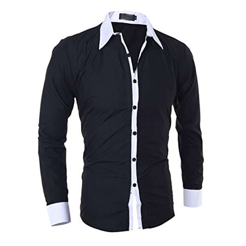 DGHM-JLMY Men's Casual Contrast Collar Long Sleeve Shirt Contrast Button Down Dress Shirt Wrinkle-Free Business Shirt2