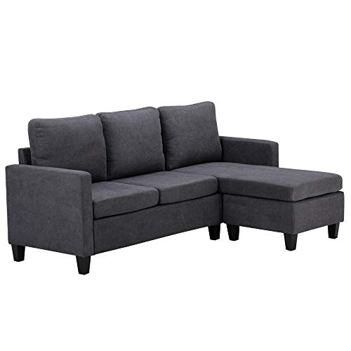FCH L-Shape Convertible Sectional Sofa Couch Modern Upholstered Living Room Sectional Couch with Reversible Chaise (Dark Grey)