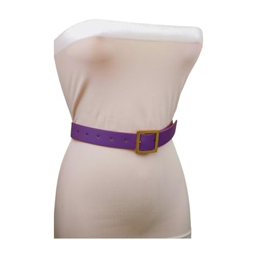 Women Skinny Classy Fashion Belt Hip High Waist Gold Metal Square Buckle Size S M Lavender z0653