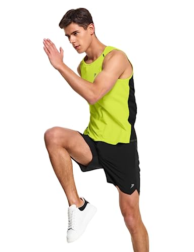 Demozu Men's Quick Dry Running Swim Tank Top Sleeveless Workout Athletic Gym Sports Beach Muscle Shirts Big And Tall, Lime Green, Xl #TOP3
