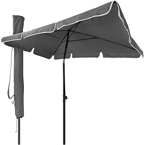 VOUNOT Garden Parasol, Tilt Balcony Umbrella, Sun Shade for Outdoor, Garden, Balcony, Patio, Beach, 200 x 125 cm Rectangular UV 50+, Grey, wiht Cover Cover