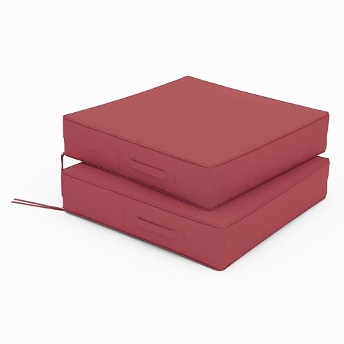 Patio Chair Cushions 24 X 24 X 5 Inch Waterproof Outdoor Seat Cushions for Patio Furniture, Outdoor Sofa Couch Pads with Ties & Handle, Set of 2, Fuchsiared